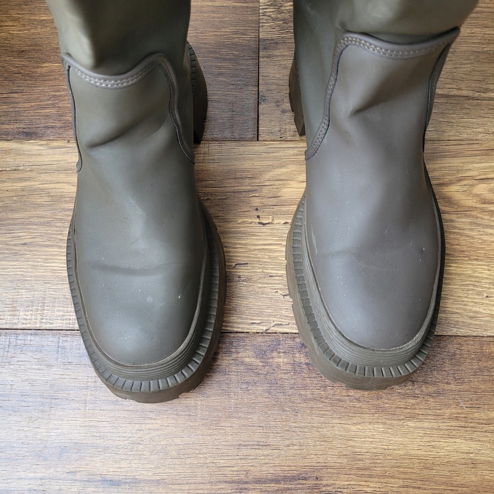 ZARA Women Olive Green Knee High Platform Chunky Sole Rain Boots Size 7.5/Eu 38 - Picture 10 of 13